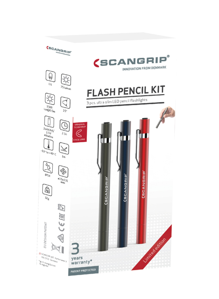 Mynd af FLASH PENCIL 3-í-pakka Rautt,Blátt,Grátt